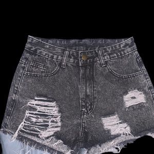 SHEIN black denim distressed shorts